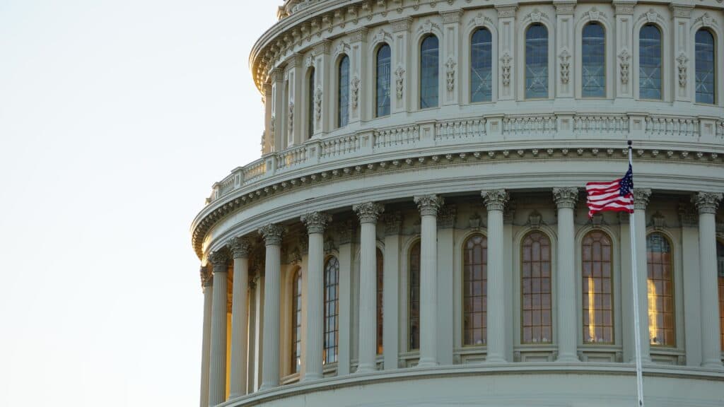 government building with an american flag