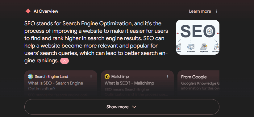 screenshot of AI overview for SEO